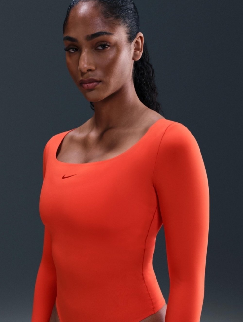 Nike Bright Orange Long-Sleeve Scoop-Neck Bodysuit